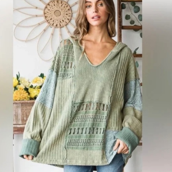 NEW OLI & HALI MIXED FABRIC HOODIE size Medium - Picture 2 of 8